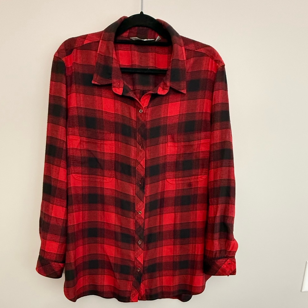 Athleta Red and Black Plaid Shirt Women’s XL